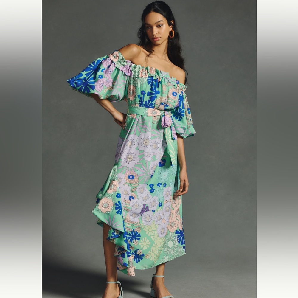 ✨ Anthropologie Off-the-Shoulder Printed Dress Sz M